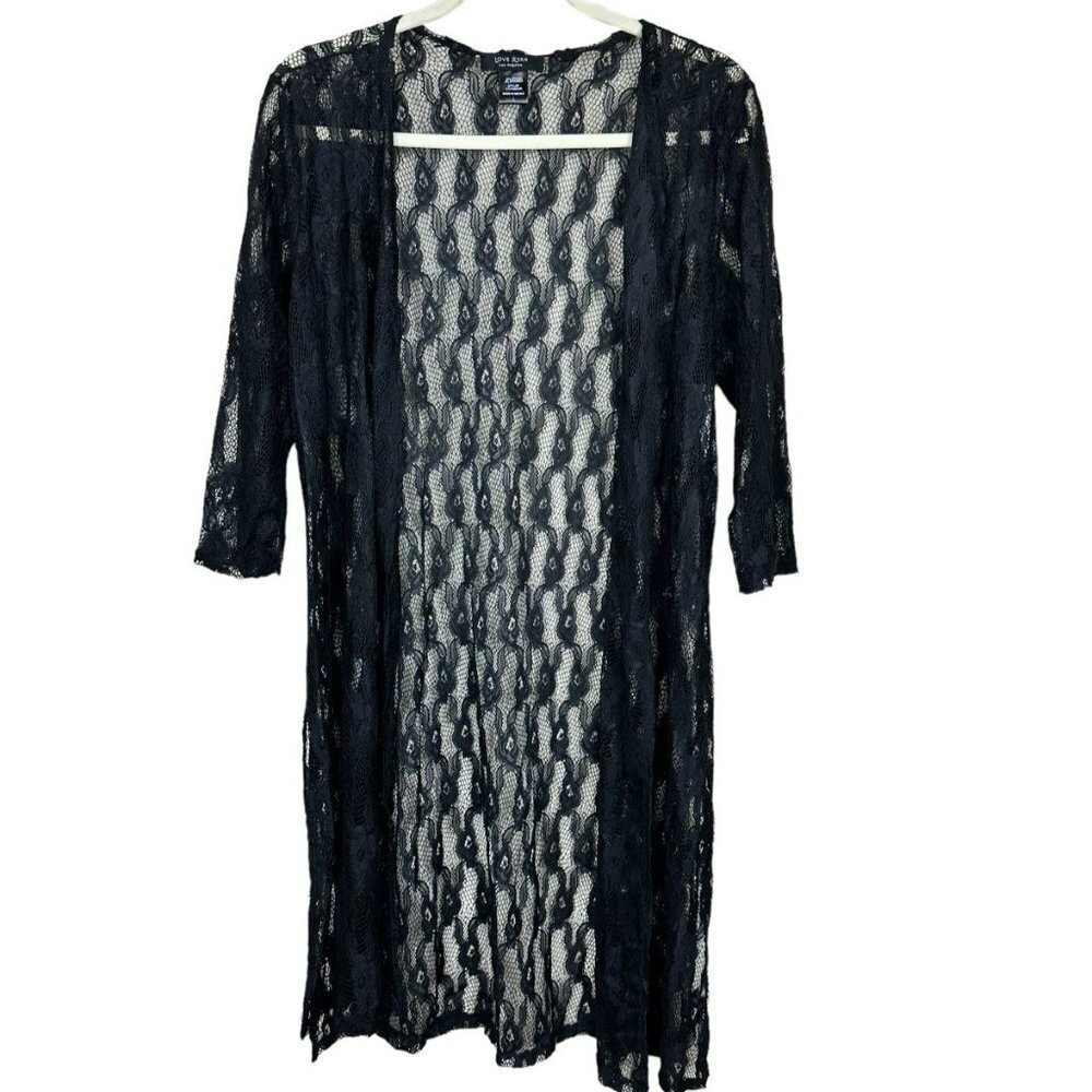 Love Ryan Black Lace Kimono Cardigan Women's Size Large‎ Open Front Rose Floral - Picture 2 of 10